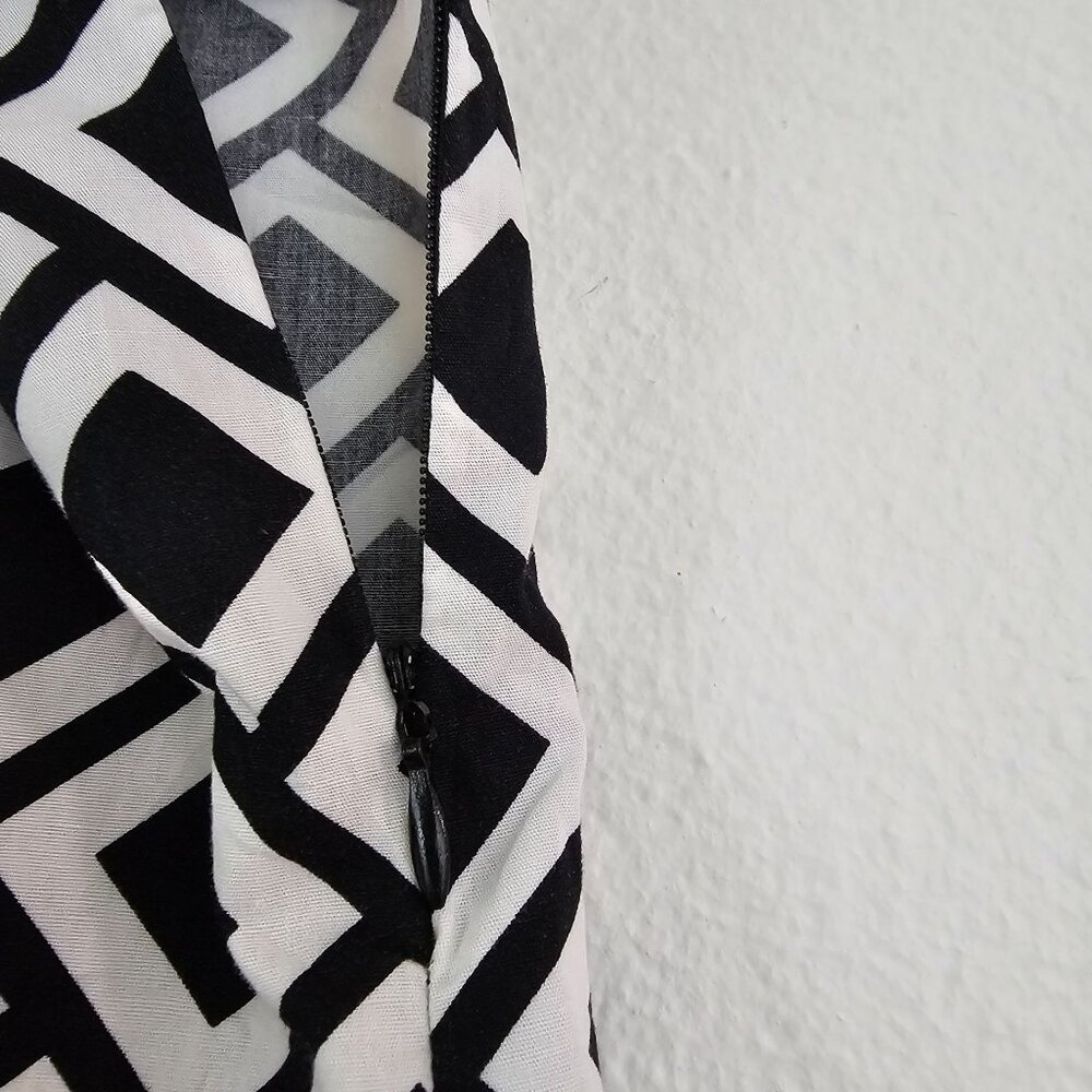 VTG RB Womens Sz 12 Monochrome Geometric Retro Midi Skirt Sustainable Cotton - Picture 8 of 9